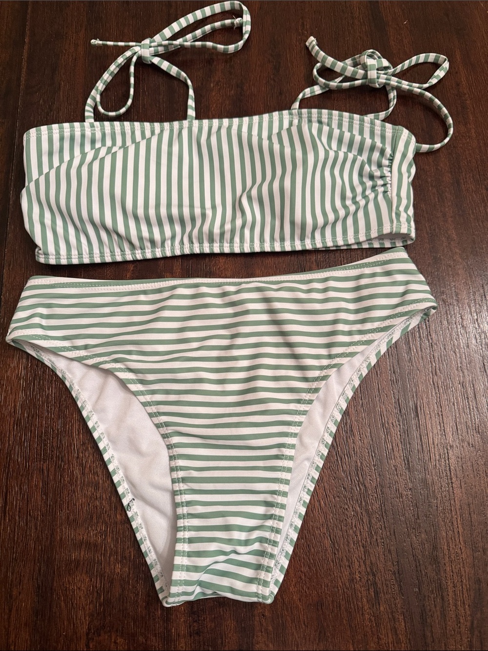 Green & White Striped Bikini Set